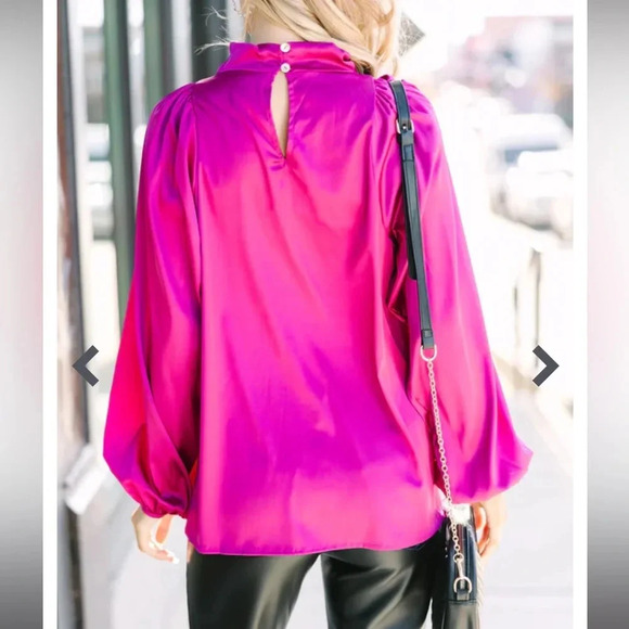 NWOT Joy Magenta Purple Satin Blouse - Picture 12 of 13